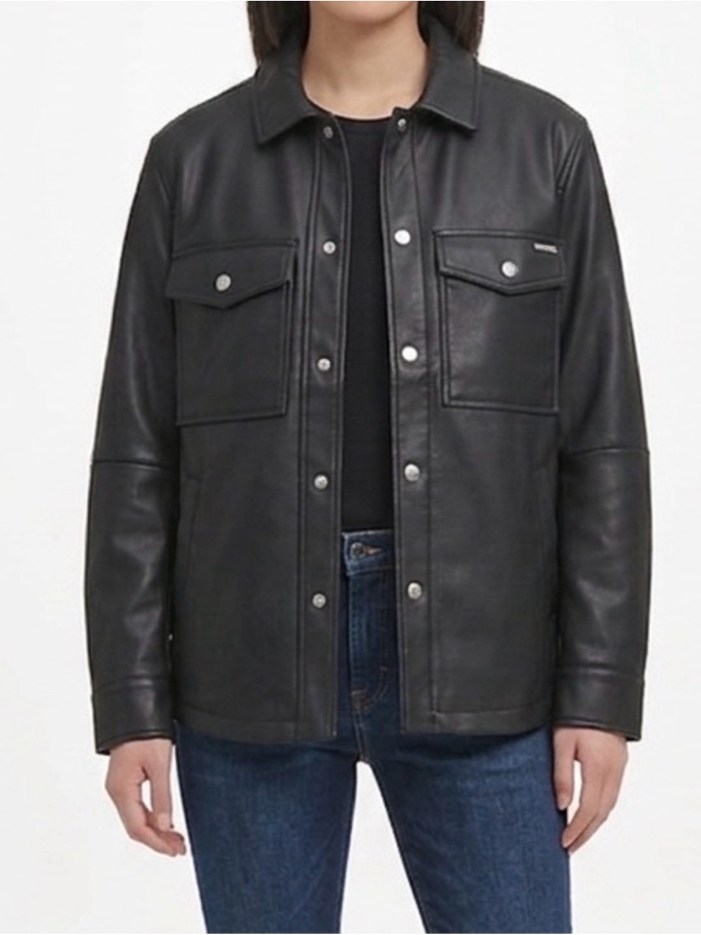 Calvin Klein Jeans Black Snap-Front leather  Jacket